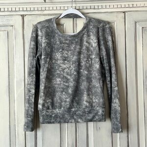 🟠NEW FINAL TOUCH Fleece Tie-Dye Plunge-Back Long Sleeve Sweater - Charcoal SMALL